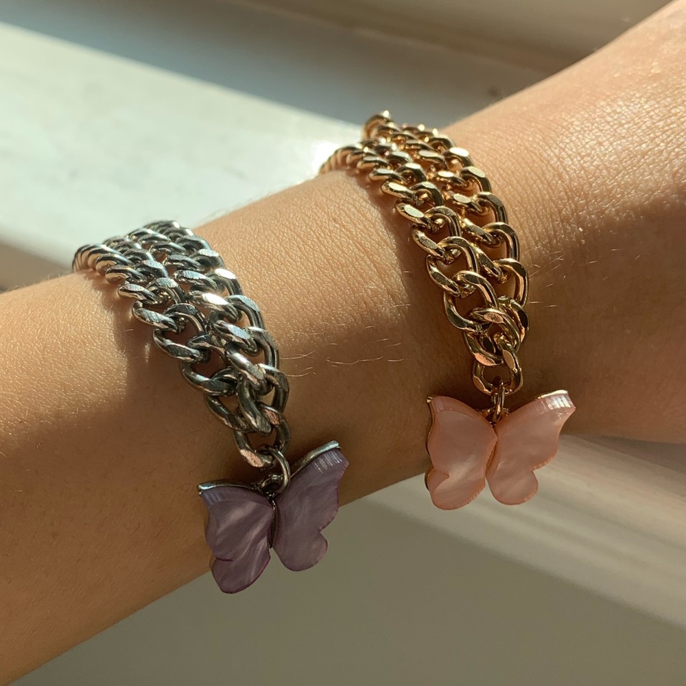Butterfly charm bracelets one size one silver and one gold